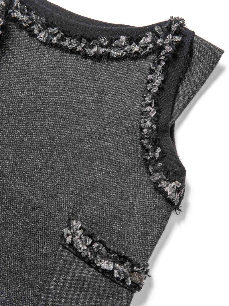CHANEL Cashmere Silk Fringe Dress Heather Grey-designer resale