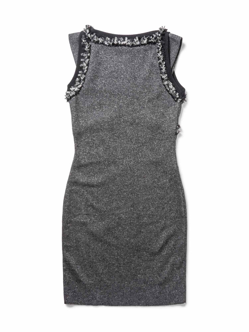 CHANEL Cashmere Silk Fringe Dress Heather Grey-designer resale