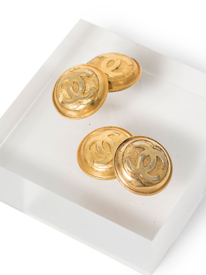 CHANEL Jumbo CC Logo 24k Gold Plated Dual Cufflinks-designer resale