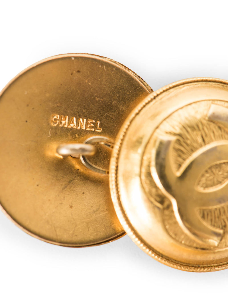 CHANEL Jumbo CC Logo 24k Gold Plated Dual Cufflinks-designer resale