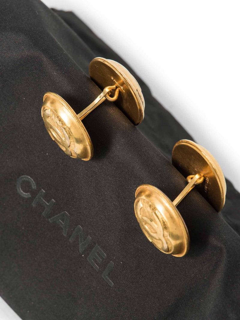 CHANEL Jumbo CC Logo 24k Gold Plated Dual Cufflinks-designer resale