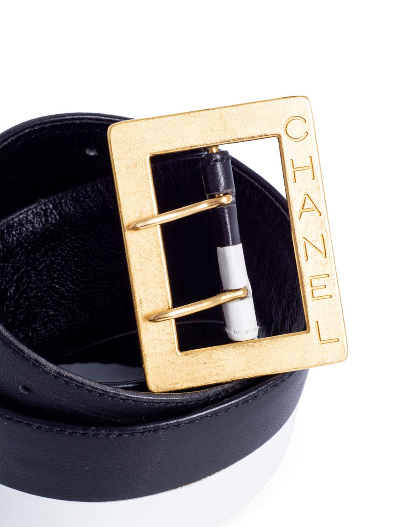 CHANEL Logo Leather Wide Belt Black White-designer resale