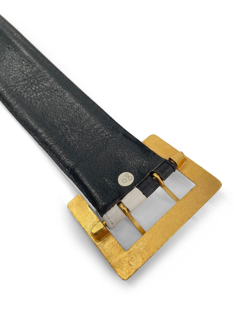 CHANEL Logo Leather Wide Belt Black White-designer resale