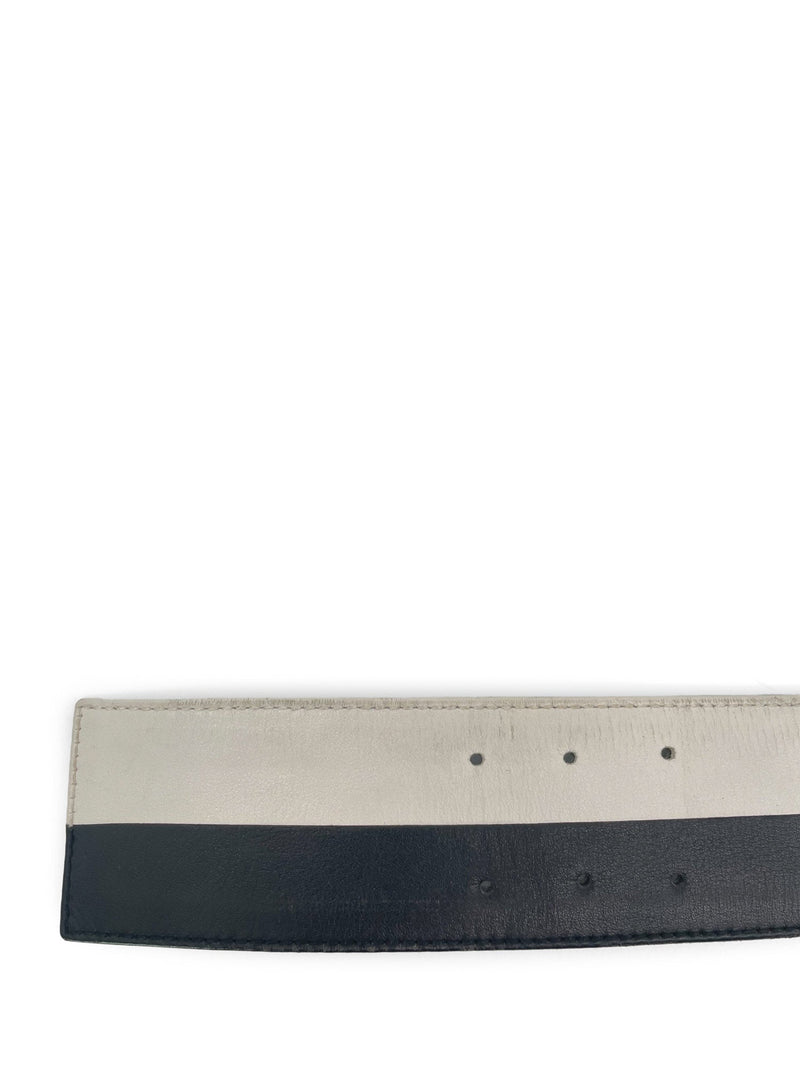 CHANEL Logo Leather Wide Belt Black White-designer resale