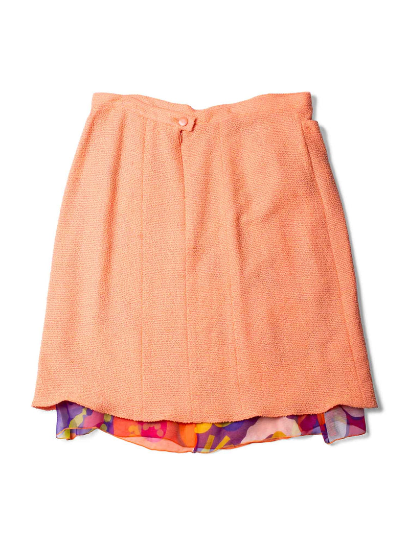 CHANEL Logo Silk Fringe Tweed Skirt Peach Multicolor-designer resale