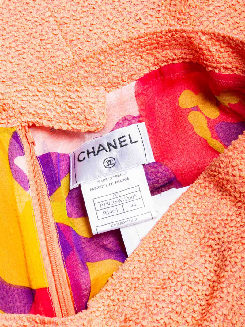 CHANEL Logo Silk Fringe Tweed Skirt Peach Multicolor-designer resale