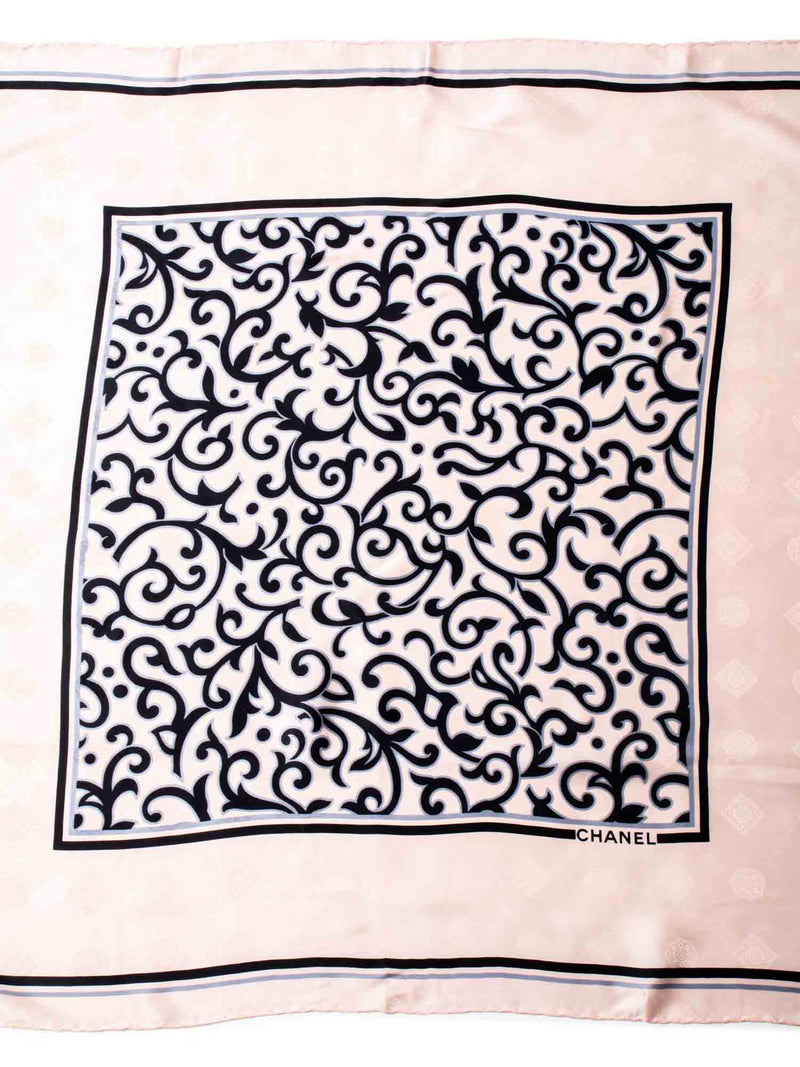 CHANEL Logo Silk Royal Floral Scarf Pink Black-designer resale