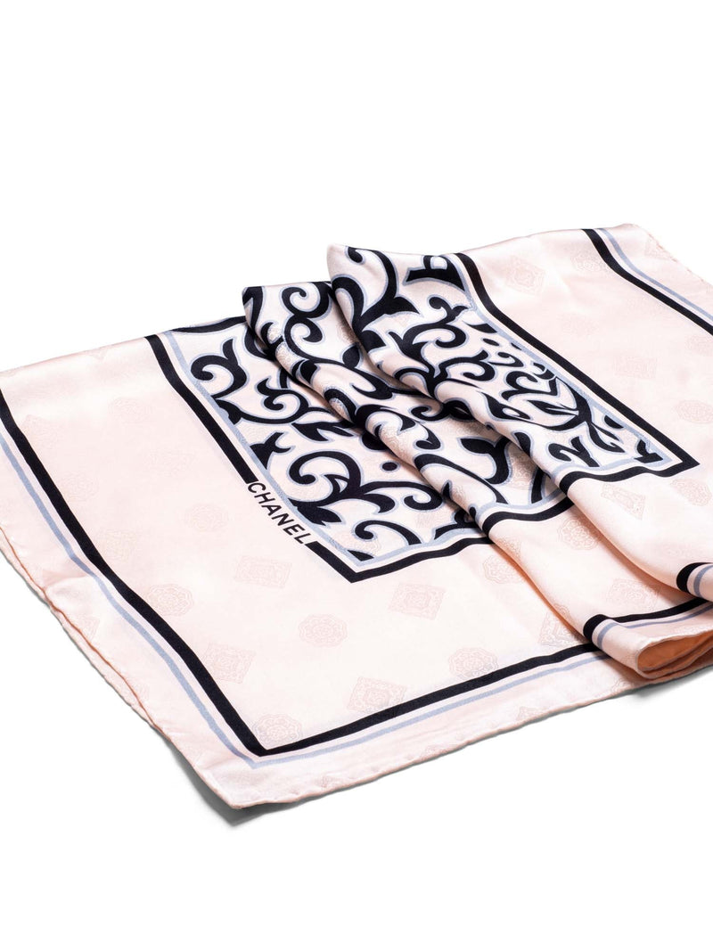 CHANEL Logo Silk Royal Floral Scarf Pink Black-designer resale