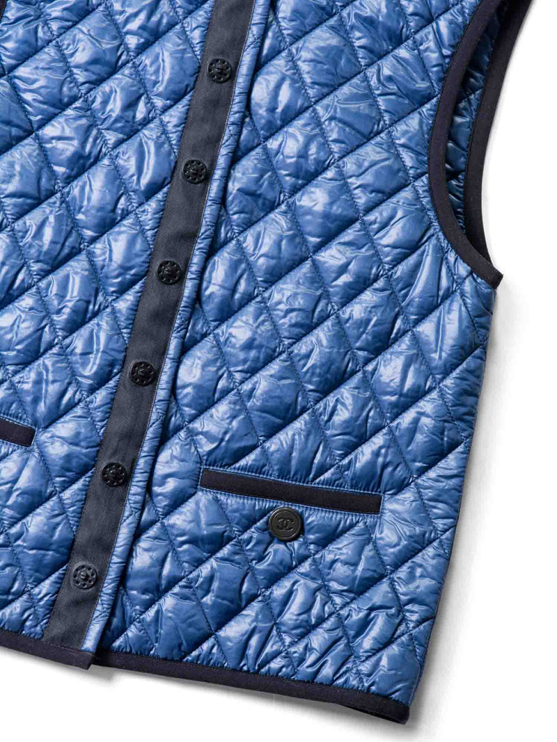 CHANEL Runway CC Logo Quilted Puffer Vest Blue Black-designer resale