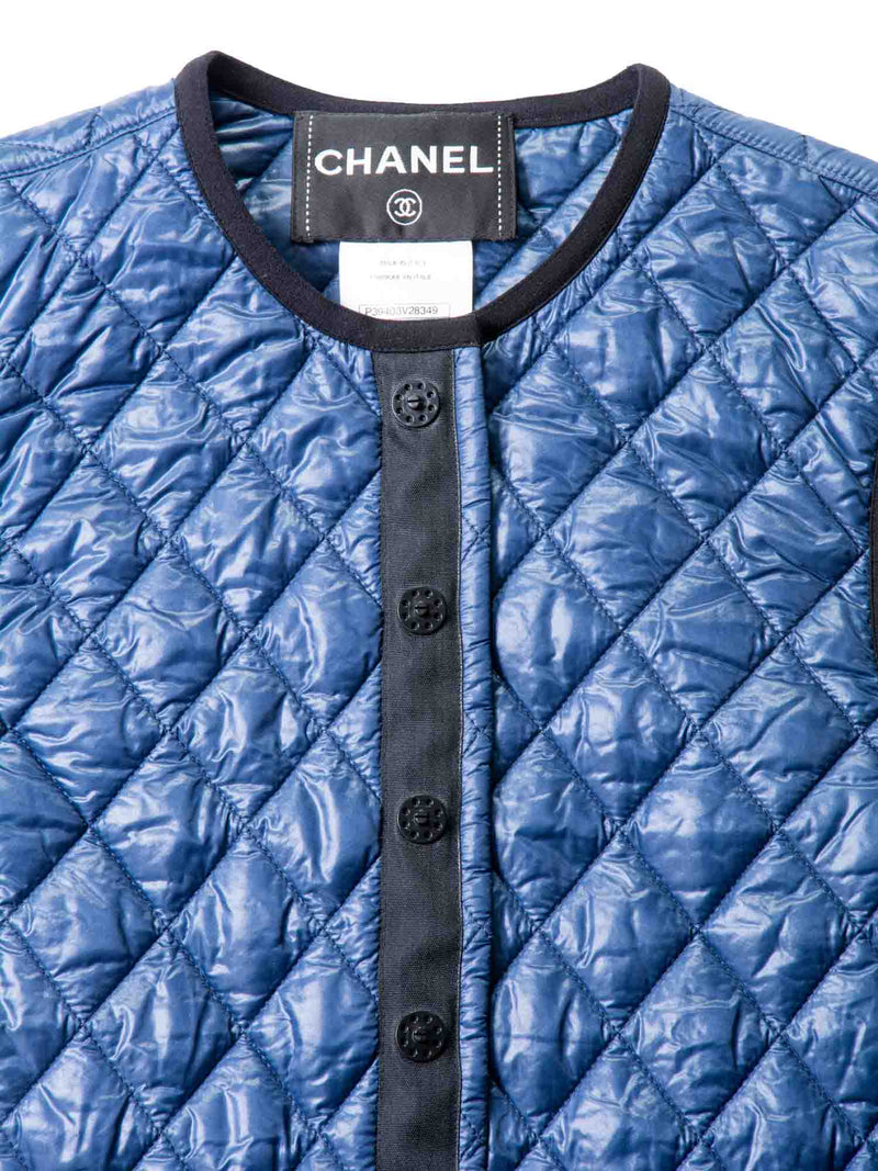 CHANEL Runway CC Logo Quilted Puffer Vest Blue Black-designer resale