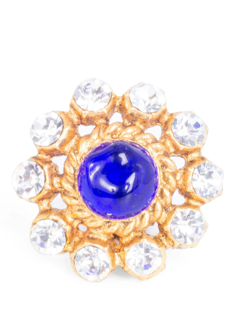 CHANEL Vintage 24K Gemstone Flower Clip On Earrings Blue-designer resale