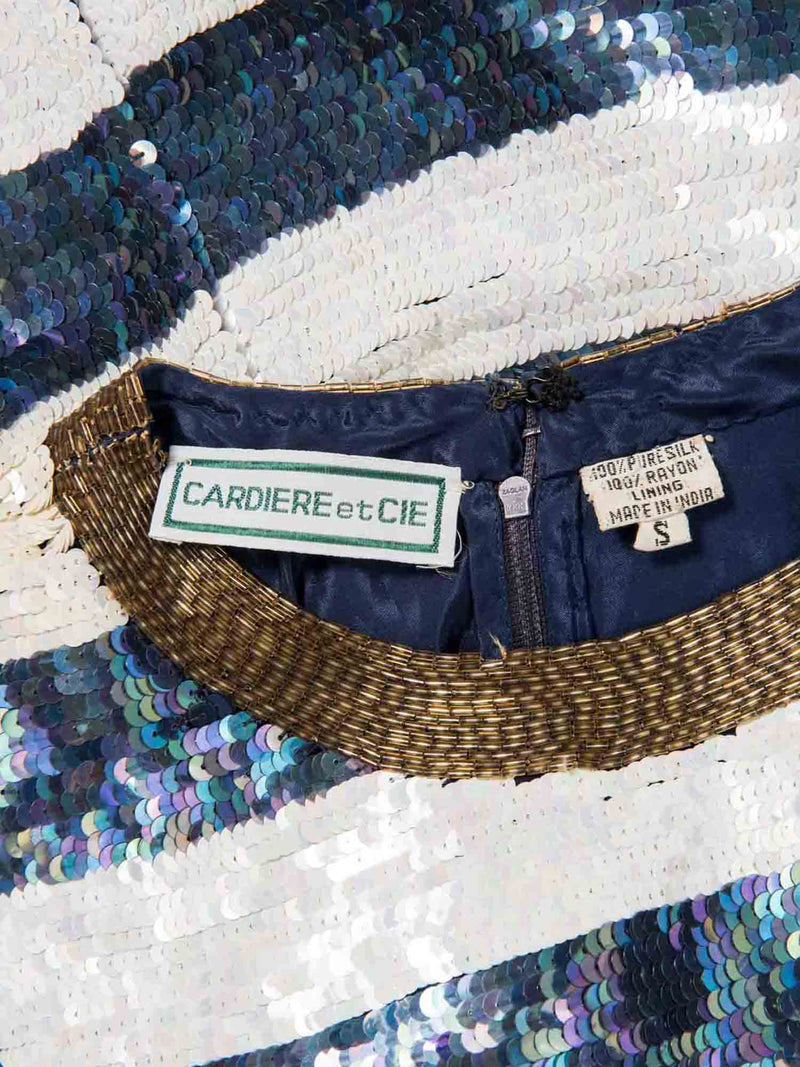 Cardiere Et Cie Silk Anchor Stripe Sequin Top Blue White-designer resale