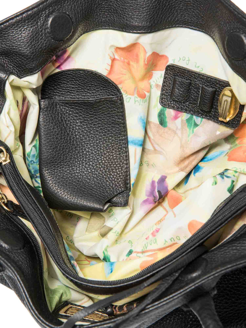 Carlos Falchi Leather Exposed Stitching Tassel Shoulder Bag Black-designer resale