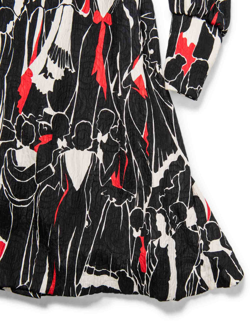 Carolina Herrera Open Back Abstract Print Midi Dress Black White Red-designer resale