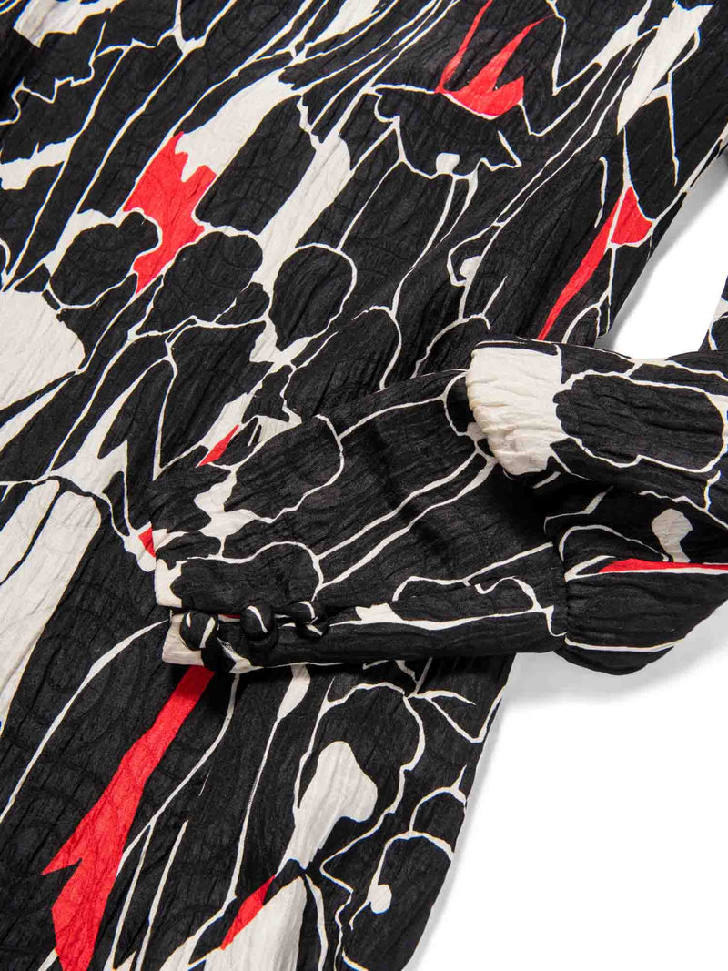 Carolina Herrera Open Back Abstract Print Midi Dress Black White Red-designer resale