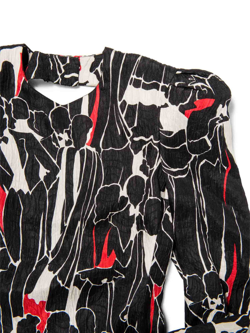 Carolina Herrera Open Back Abstract Print Midi Dress Black White Red-designer resale