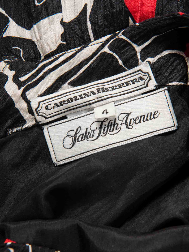 Carolina Herrera Open Back Abstract Print Midi Dress Black White Red-designer resale