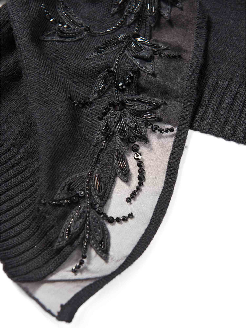 Carolina Herrera Wool Knit Embroidered Cropped Bolero Top Black-designer resale