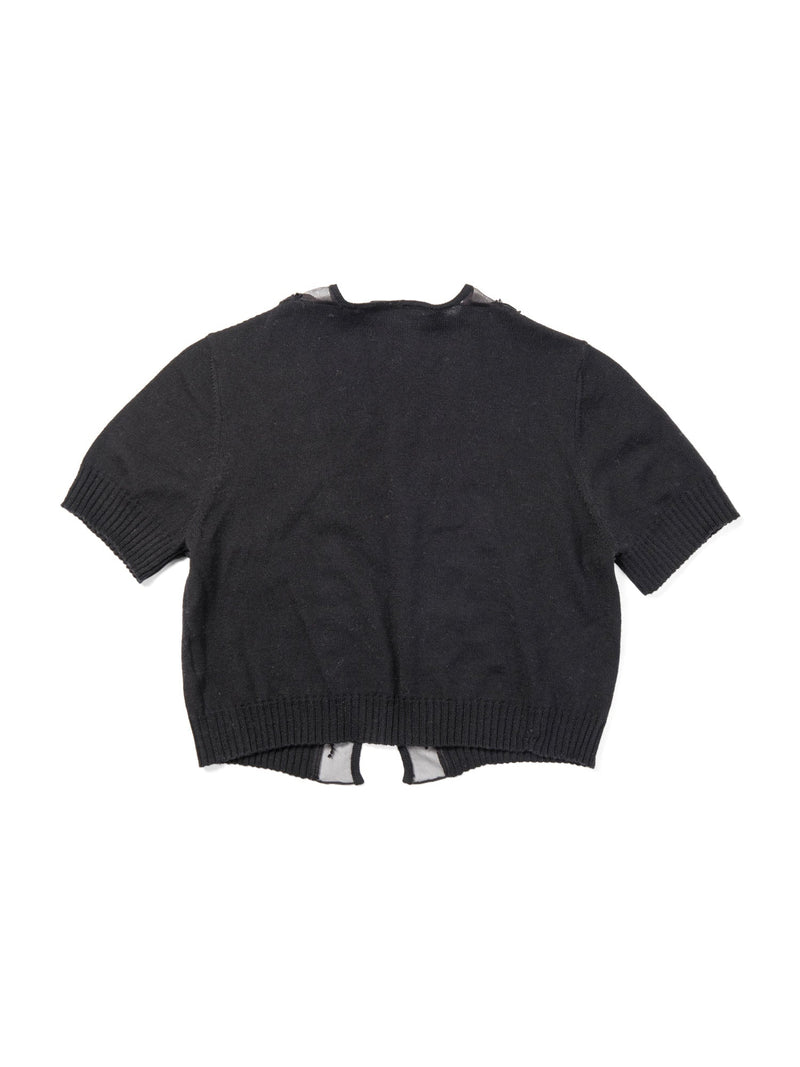 Carolina Herrera Wool Knit Embroidered Cropped Bolero Top Black-designer resale