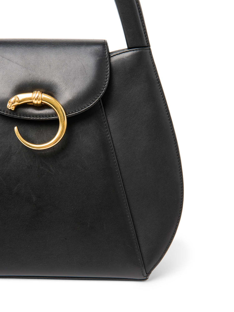 Cartier Logo 24K Gold Plated Panther Kelly Bag Black-designer resale