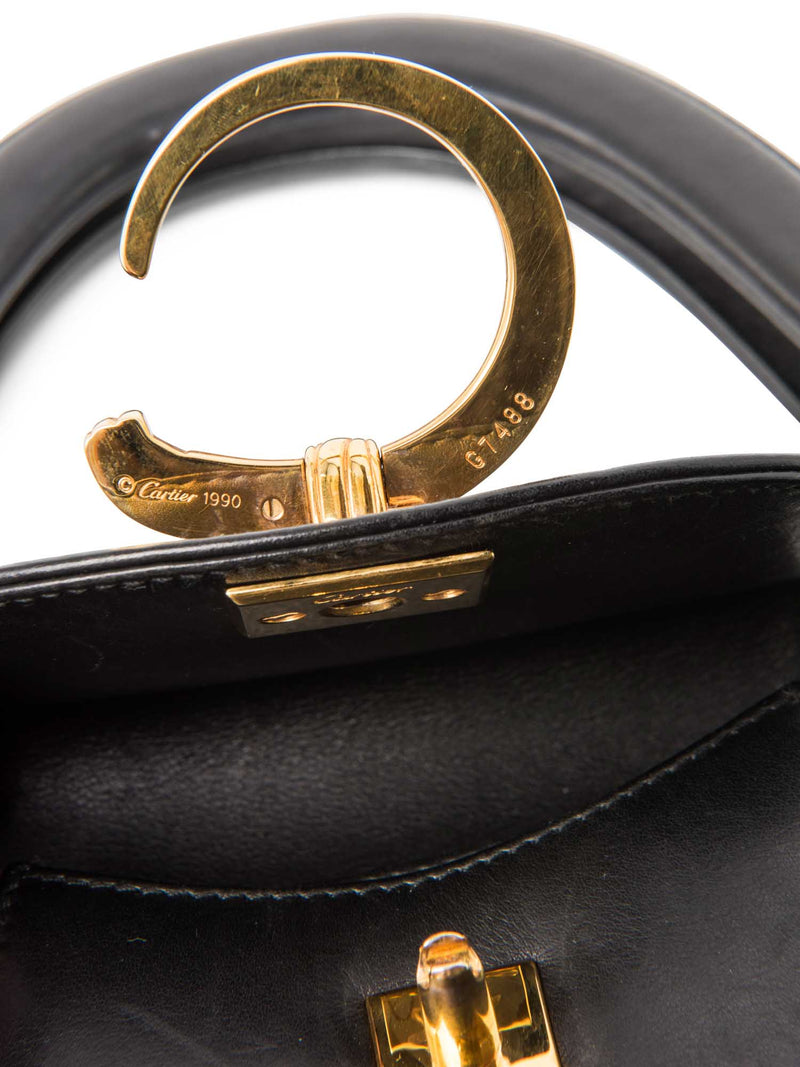 Cartier Logo 24K Gold Plated Panther Kelly Bag Black-designer resale