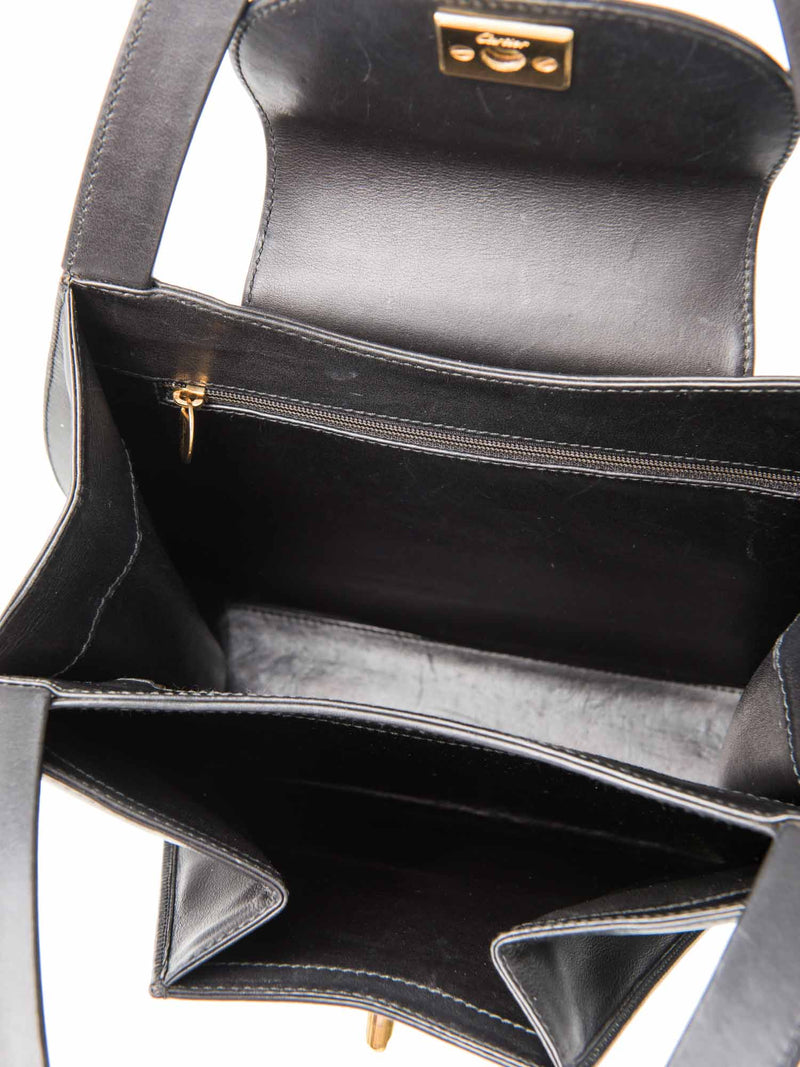 Cartier Logo 24K Gold Plated Panther Kelly Bag Black-designer resale