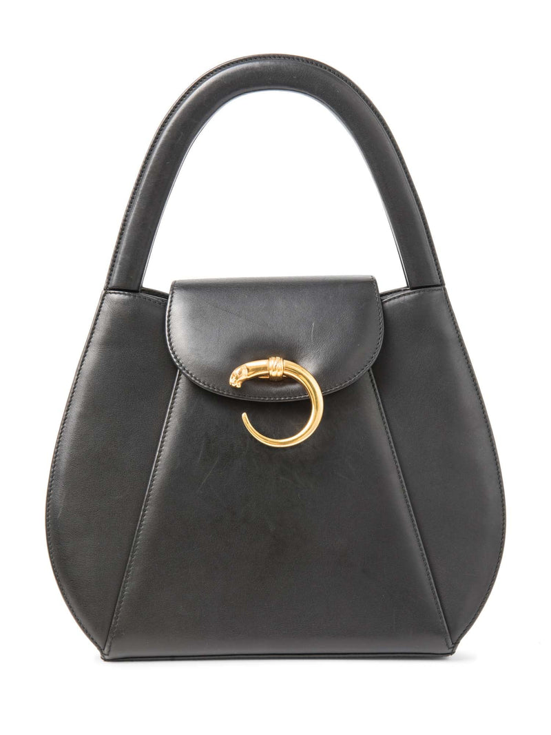 Cartier Logo 24K Gold Plated Panther Kelly Bag Black-designer resale