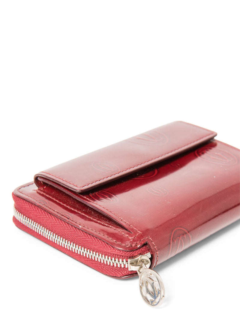 Cartier Logo Zippered Compact Wallet Burgundy-designer resale