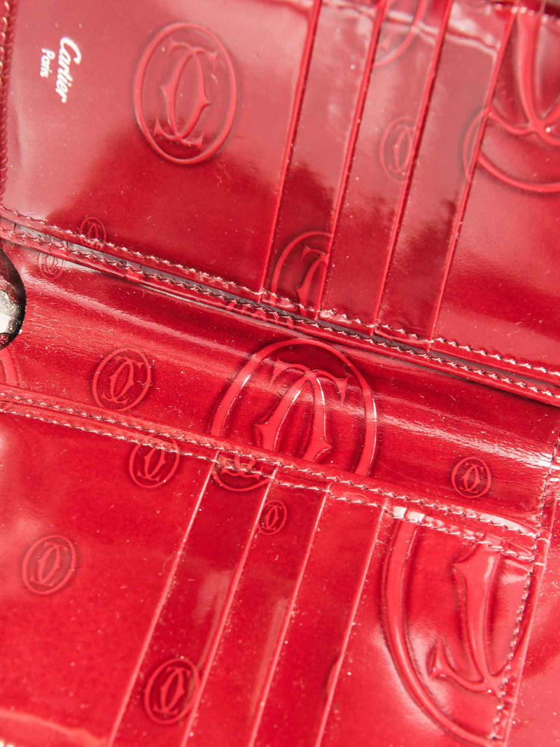 Cartier Logo Zippered Compact Wallet Burgundy-designer resale