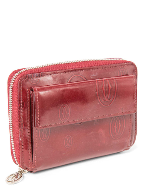 Cartier Logo Zippered Compact Wallet Burgundy-designer resale
