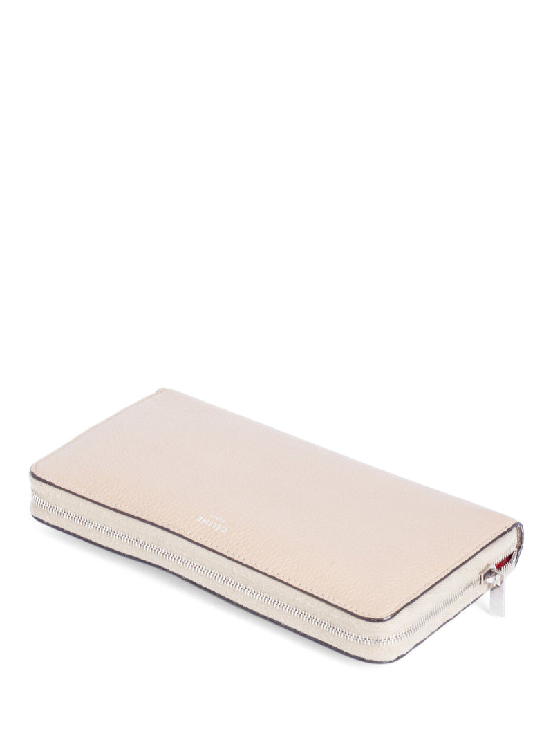 Celine Logo Leather Zippered Wallet Beige-designer resale