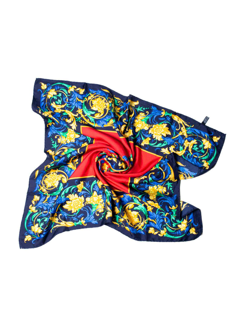Celine Silk Logo Floral Scarf Red Blue-designer resale