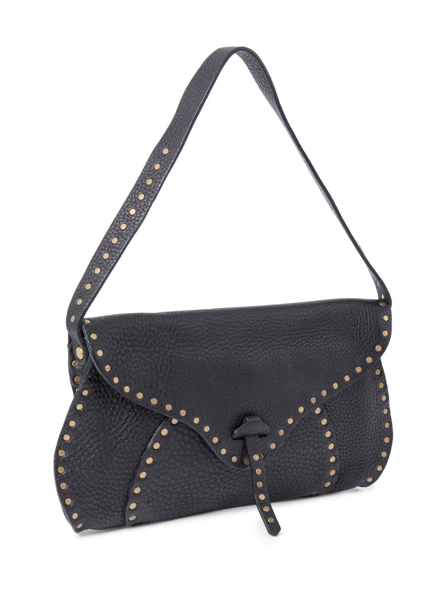 CELINE Turn Lock Leather Shoulder bag Black Vintage igkid8