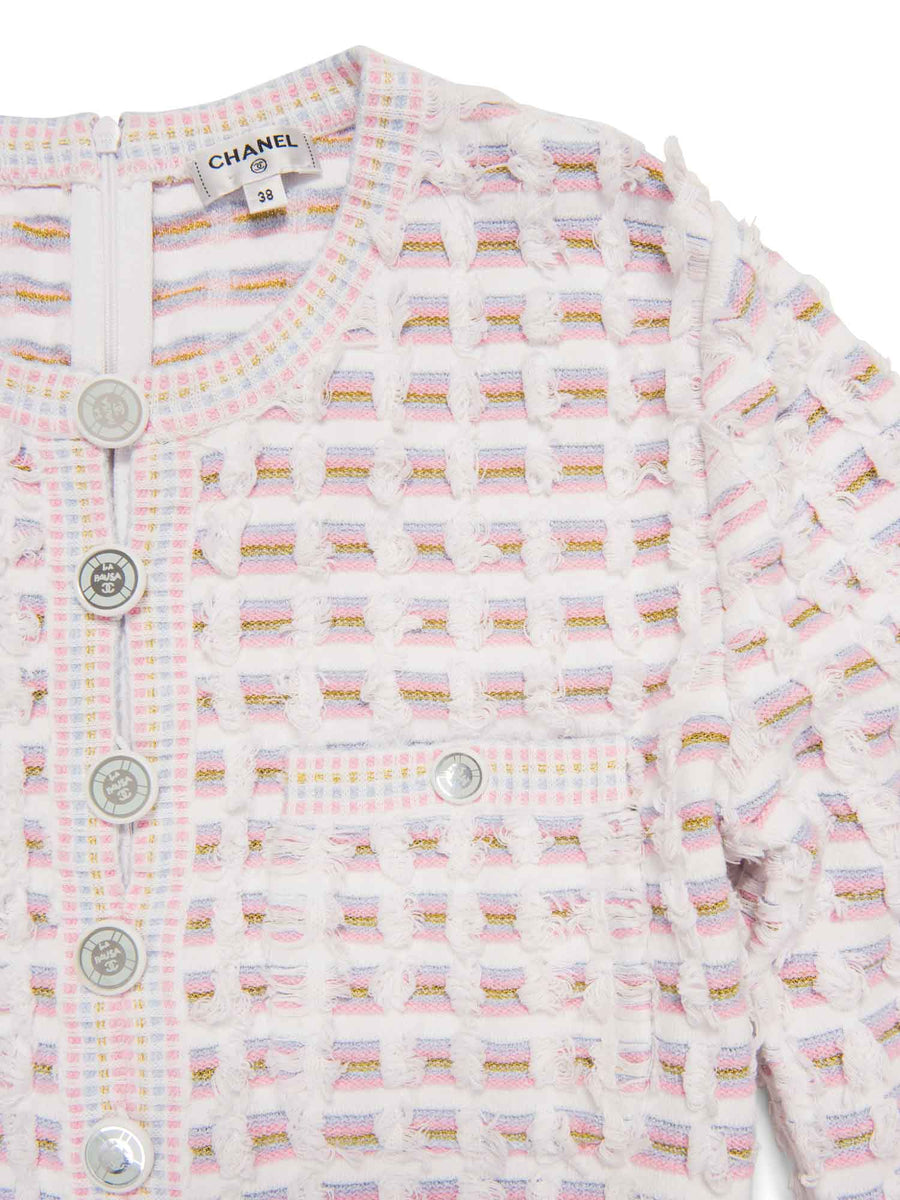 Chanel CC Logo Tweed Fringe La Pausa Mini Dress White Multicolor