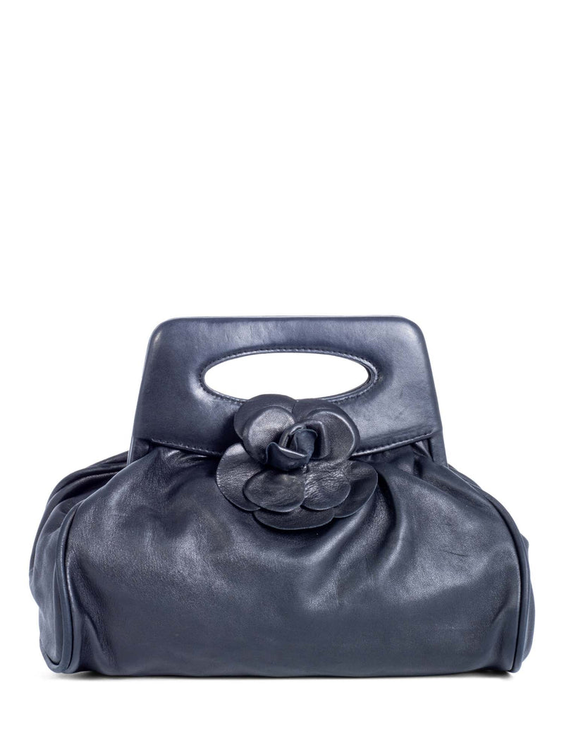 Chanel Vintage Leather Camellia Top Handle Bag Black-designer resale