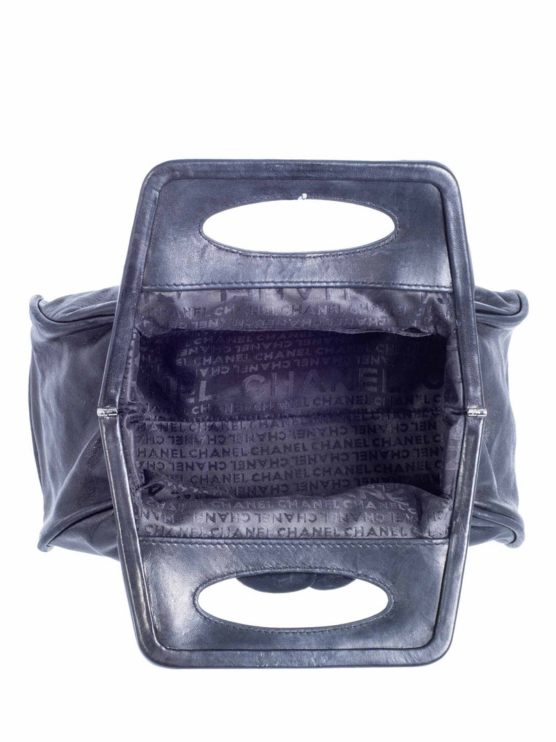 Chanel Vintage Leather Camellia Top Handle Bag Black-designer resale