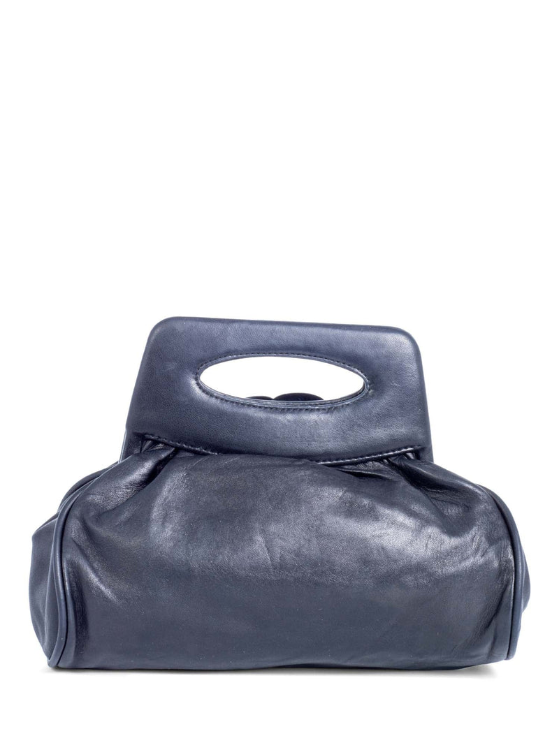 Chanel Vintage Leather Camellia Top Handle Bag Black-designer resale