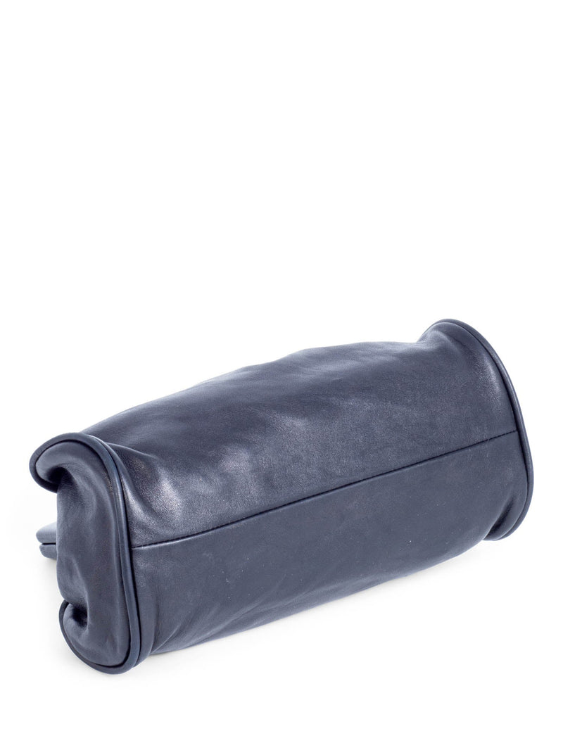 Chanel Vintage Leather Camellia Top Handle Bag Black-designer resale