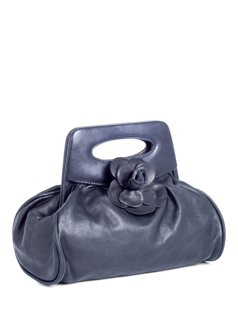 Chanel Vintage Leather Camellia Top Handle Bag Black-designer resale