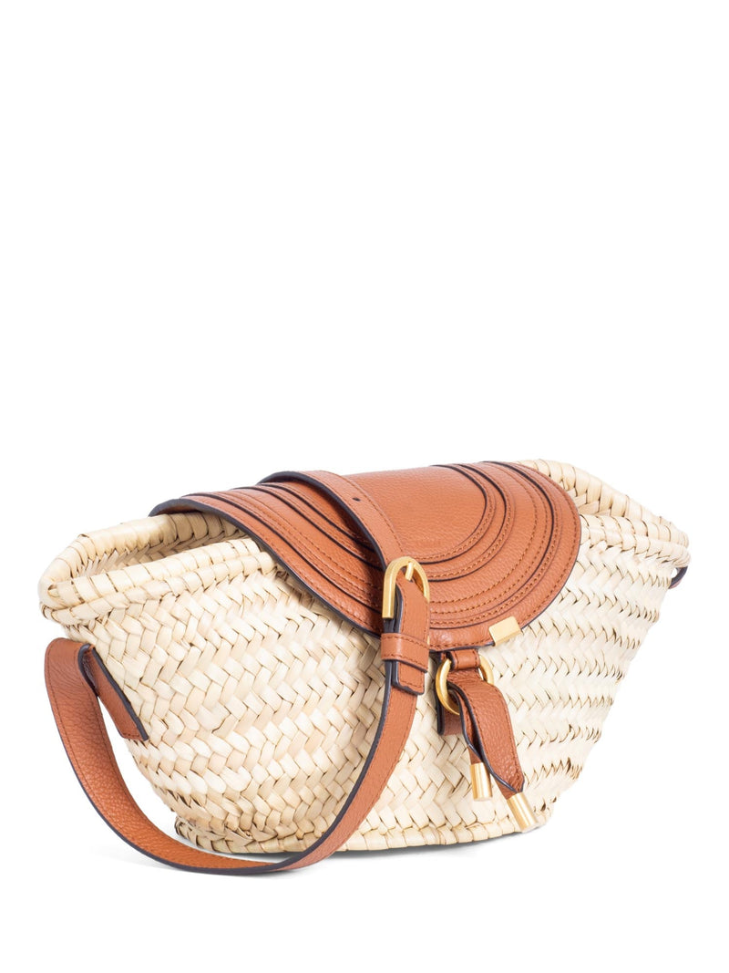 Chloe Leather Raffia Basket Messenger Bag Brown-designer resale