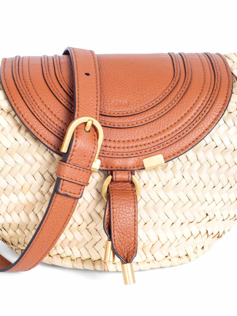 Chloe Leather Raffia Basket Messenger Bag Brown-designer resale