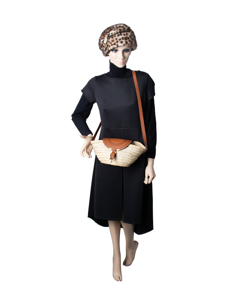 Chloe Leather Raffia Basket Messenger Bag Brown-designer resale