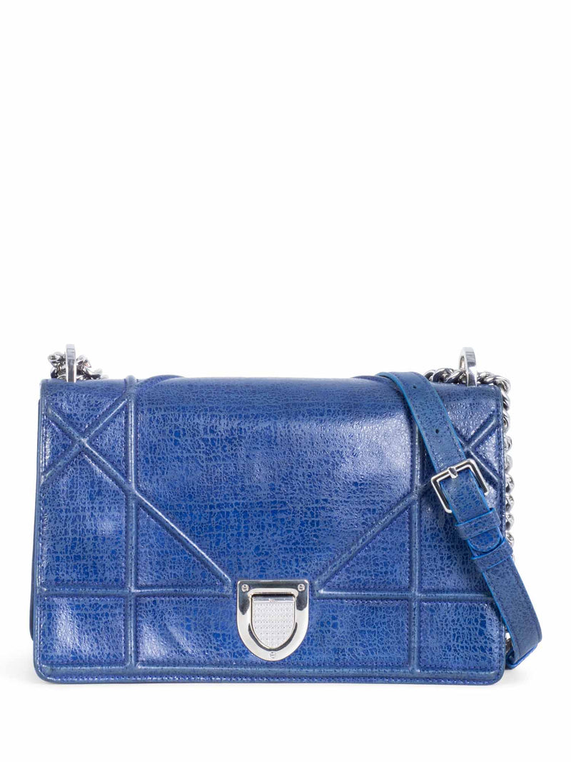 Christian Dior Embossed Leather Diorama Messenger Bag Blue-designer resale
