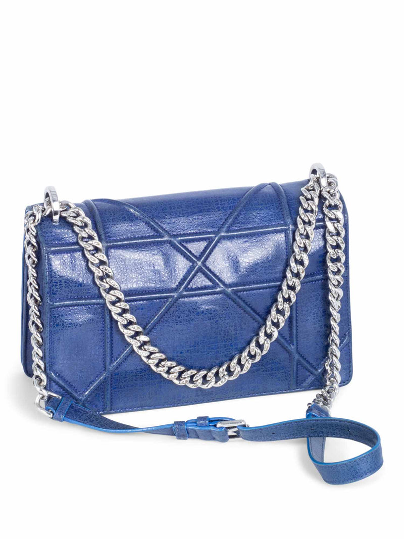 Christian Dior Embossed Leather Diorama Messenger Bag Blue-designer resale