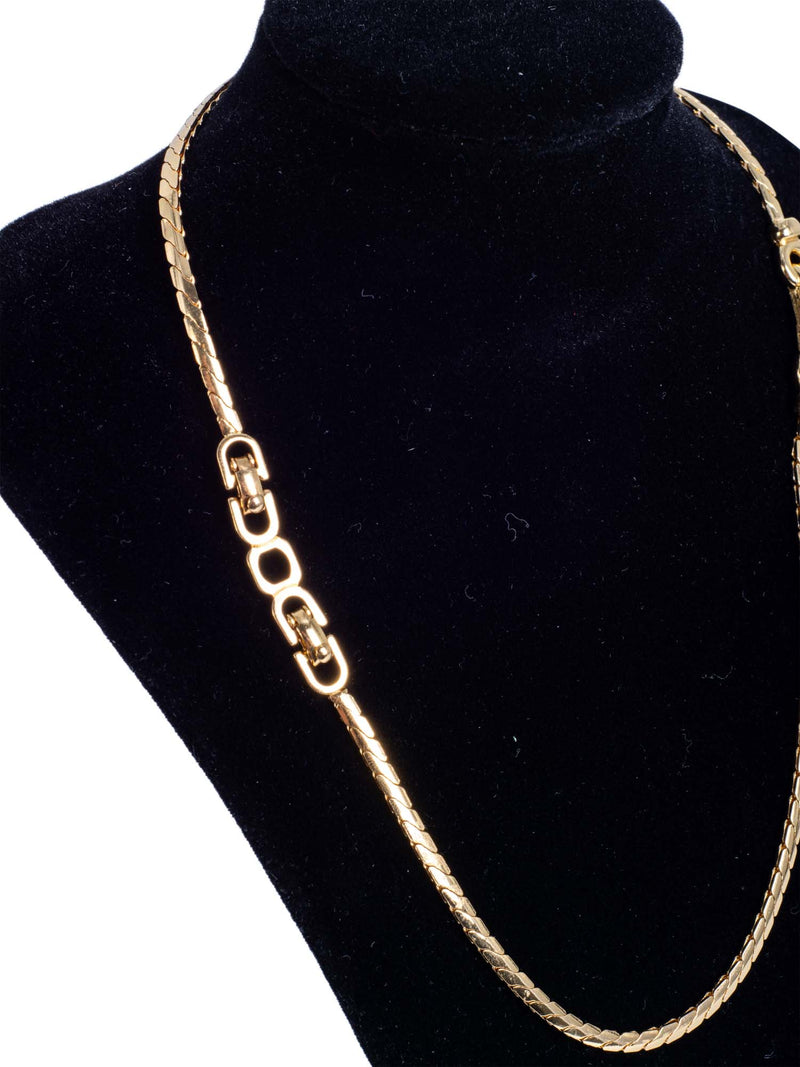 Christian Dior Logo Crystal Hoop Pendant Necklace Gold-designer resale