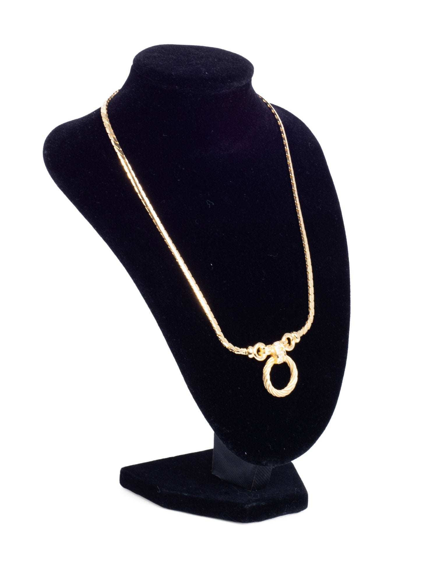 Christian Dior Logo Crystal Hoop Pendant Necklace Gold-designer resale