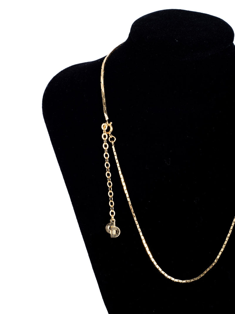 Christian Dior Logo Crystal Small Chevron Pendant Necklace Gold-designer resale