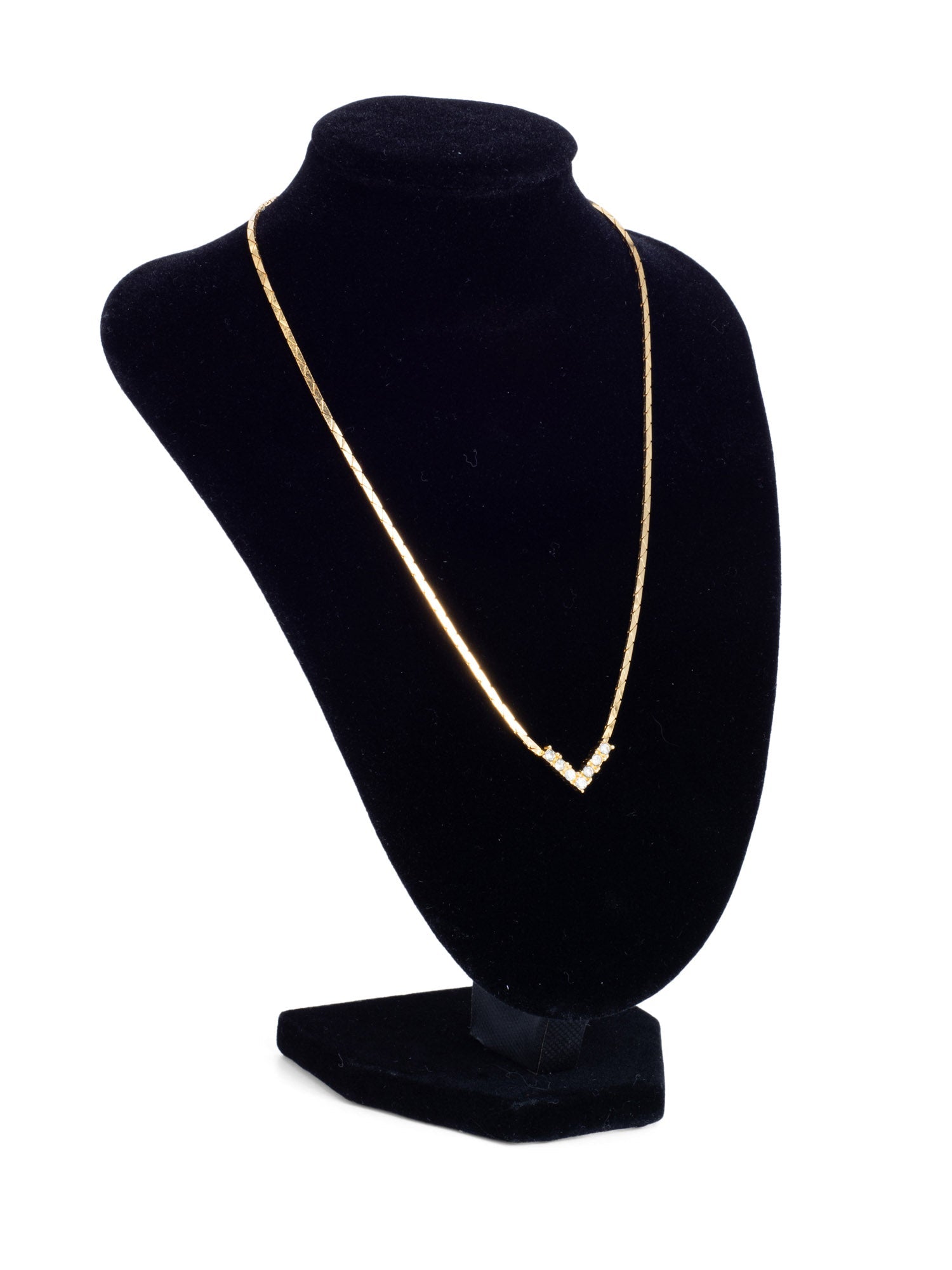 Christian Dior Logo Crystal Small Chevron Pendant Necklace Gold-designer resale