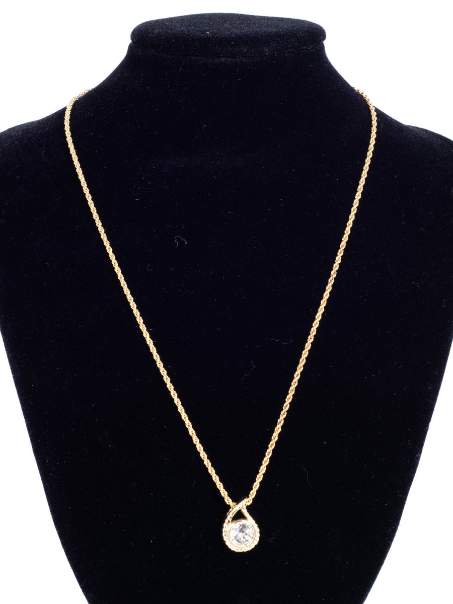 Christian Dior Logo Crystal Solitaire Stone Raindrop