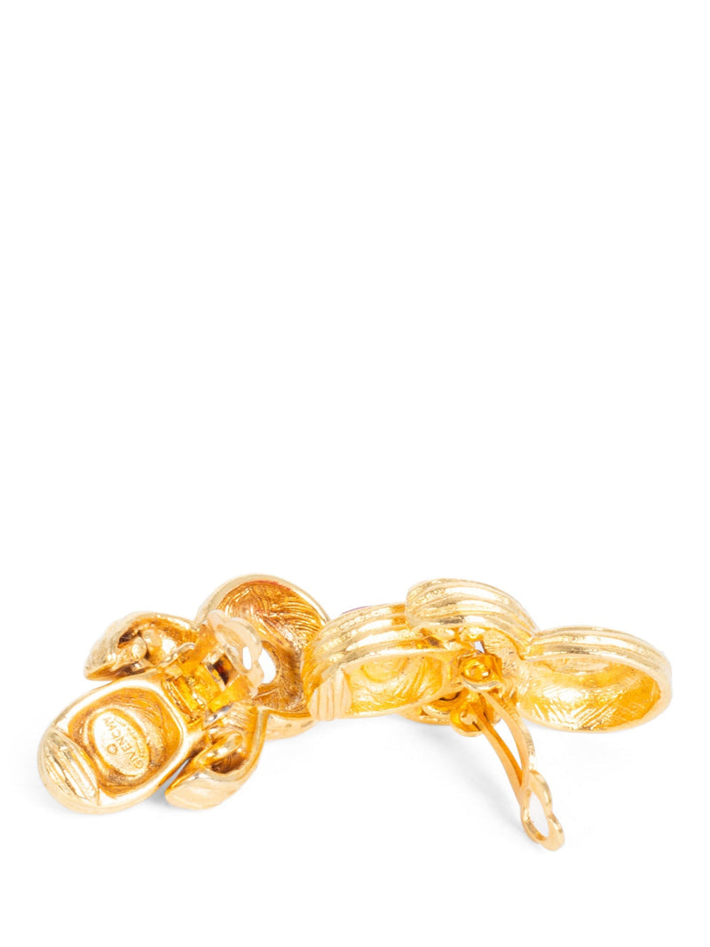 Christian Dior Logo Gripoix Clip On Earrings Gold Red-designer resale